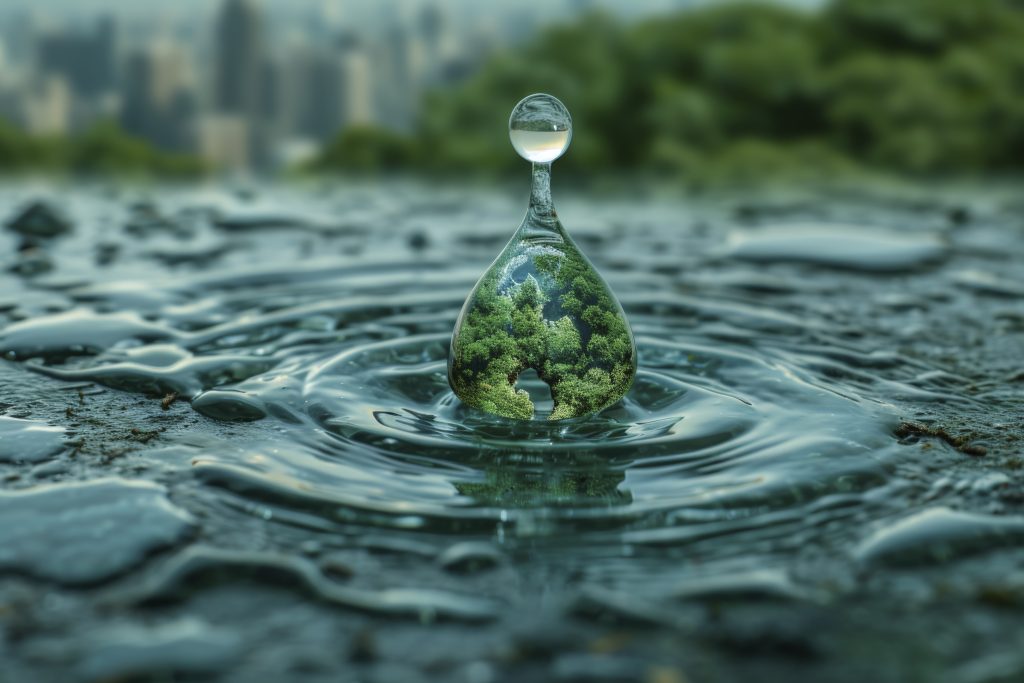 realistic water drop with ecosystem
