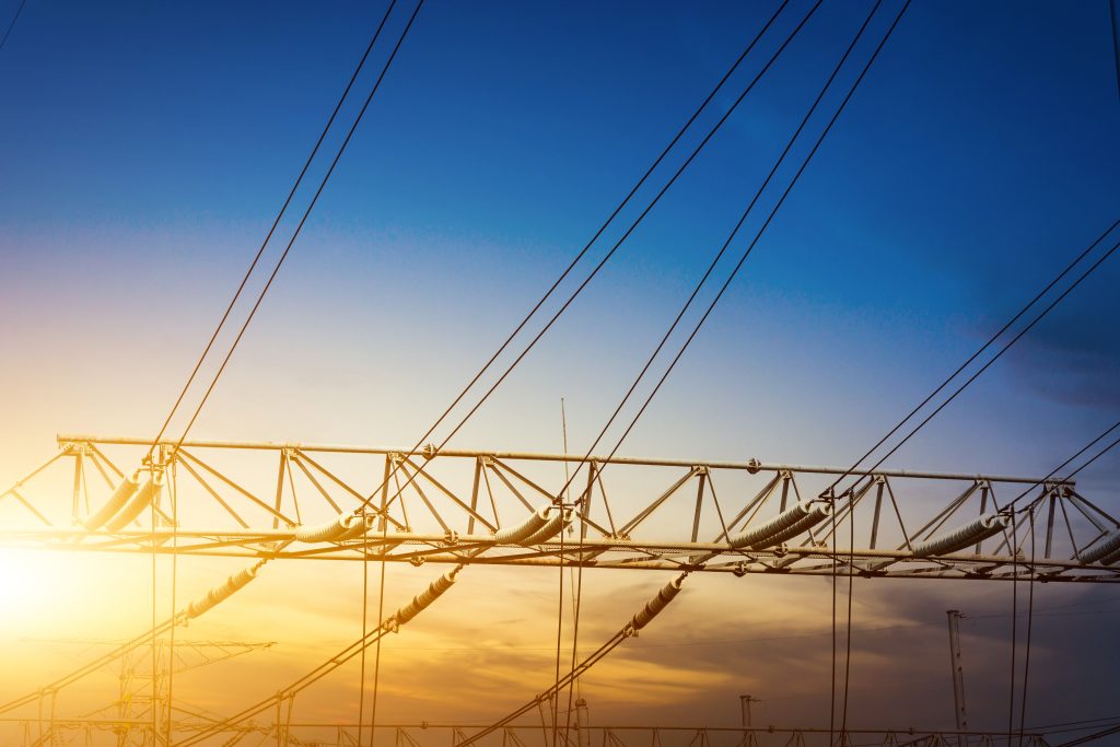 substation equipment and dense lines, blue tone map.